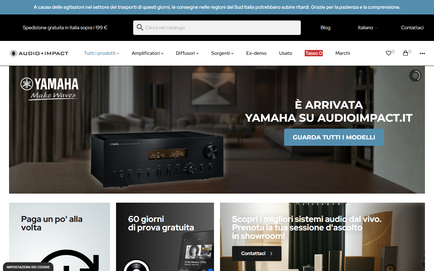 Homepage dell’ecommerce Audio Impact